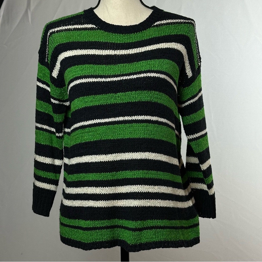 Ellen Tracy green & blue striped sweater - size medium